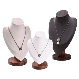 Colar de joias de madeira de nogueira de alta qualidade, pulseira com pingente, estoque de exibição, vitrine de atacado, capa de couro veludo