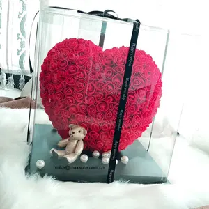 Cuore di Rose in schiuma di PE conservato artificiale di vendita caldo cuore di Rose con orso e perla