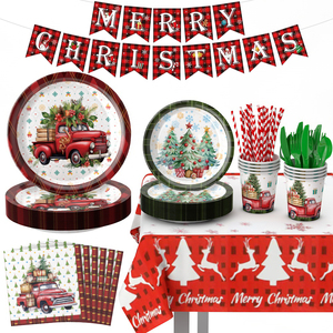 Ensemble de vaisselle jetable en papier sur le thème du Père Noël pour la décoration de fête de Noël - Product Image 1