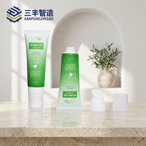 Tube souple vert dégradé en PE avec impression personnalisée d'herbes, avec applicateur brosse en silicone pour nettoyant visage - Product Image 1