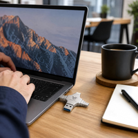 Nuevo Lector de Tarjetas OTG con Diseño Metálico de Alta Velocidad de Transferencia, 4 en 1, Cuatro Puertos, Tipo C, Micro USB, Unidad Flash, Venta al por Mayor