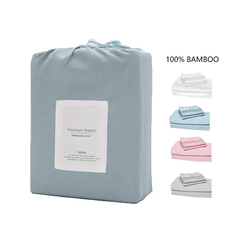 Oeko-tex High Quality Natural Super Soft 100% Bamboo Fiber 300tc queen size Bed Sheet Set solid color Bedding Set