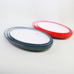 Bán buôn tùy chỉnh in Melamine hình bầu dục bữa ăn tối tấm đôi màu vật liệu nhựa dài thiết kế bắt chước gốm - Product Image 1