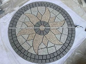 Médaillon en granit naturel chinois, motif artistique, coupe flamme, durable, écologique, design industriel, blanc, gris, jaune, vente en gros - Product Image 3
