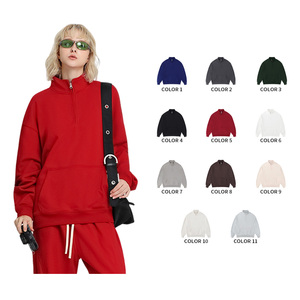 Sweat à capuche unisexe à demi-zip en molleton épais de haute qualité avec logo personnalisé, confortable et tendance, vente en gros - Product Image 2
