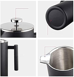 Cafetière à piston en acier inoxydable avec cuillère, noir mat, double paroi, avec cuillère doseuse à café - Product Image 5