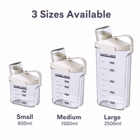 Toples Penyimpanan Biji-bijian Kedap Udara 1500ml dengan Tutup Gelas Ukur, Gagang Pendek, Bahan PP Food Grade, Anti Lembab, Wadah Dapur