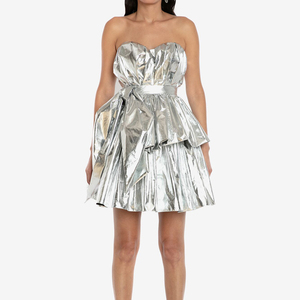 <span class=keywords><strong>Robe</strong></span> femme, <span class=keywords><strong>Bustier</strong></span> péplum, argent, col en cœur, mini, slim, tenue de fête, nouvelle collection - Product Image 1