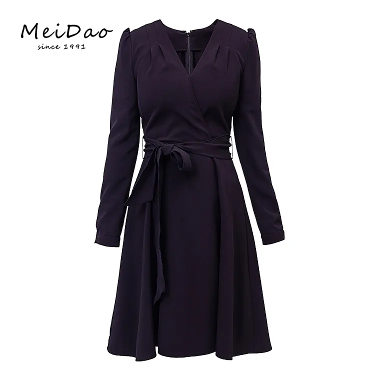 Formal Black Long Sleeve Party Wear Dress For Ladies With Belt