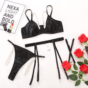 Diamond Luxury Satin Garter Hot Erotic 2-Piece Bra and Panty Set para mujeres Light Control Half Slips - Product Image 5