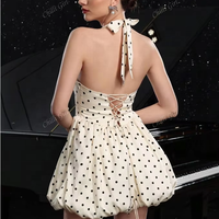 Robe courte en satin plissé à pois D&M Fashion pour femmes, robe courte sexy dos nu pour soirée en club