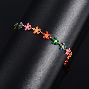 Bracelet de cheville en acier inoxydable pour femme, motif floral, coloré, style bohème, bijou en métal pour la cheville, la main ou le poignet, idéal pour l'été et la plage - Product Image 2