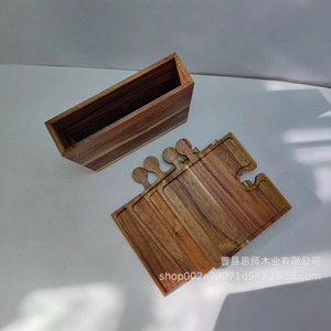 Acacia Wood <b>Snack</b> <b>Tray</b> Set 4-Piece With Handle For Dessert Serving - Product Image 2