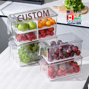 热销可叠放大容量塑料冰箱食品级储物盒带手柄食品储存容器 - Product Image 1