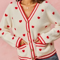 Pull cardigan en tricot à col en V et cœur à la mode pour femmes, jacquard d'automne pour la Saint-Valentin, manteau ample et surdimensionné, personnalisé, vente en gros sur mesure