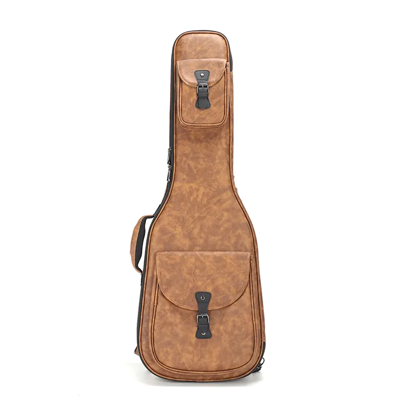 Manufacturer's best-selling classic folk song high-grade Brown Leather guitar bag with large capacity storage bag