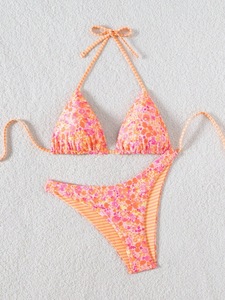 Maillot de bain bikini sexy rayé européen et américain à lacets pour femme, idéal pour la plage et les sources chaudes - Product Image 2