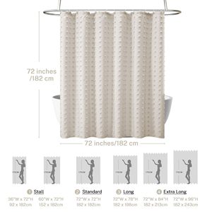 Boho Farmhouse Beige 72 X 72 Tufted <b>Pleat</b> Floral Puffs Shower <b>Curtain</b> Woven Fabric Cute Shower <b>Curtain</b> With <b>Hooks</b> for Bathroom - Product Image 5