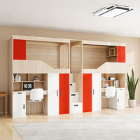 Lit superposé moderne en bois pleine taille avec bureau d'étude, bibliothèque et armoire intégrés pour dortoir scolaire – Toutes fonctions pour étudiants