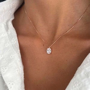 Collier solitaire en moissanite taille ovale, en argent sterling 925 plaqué or, bijou en forme de goutte d'eau pour mariage et fête - Product Image 1
