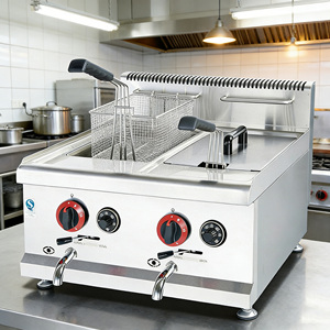 <span class=keywords><strong>Friteuse</strong></span> à gaz compacte à double réservoir, capacité 14L+14L, design peu encombrant pour les petits cafés et snack-bars, facile à déplacer et à utiliser - Product Image 2