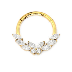 Anneaux de nez et boucles d'oreilles articulés en titane Lotus avec diamants CZ transparents en forme de papillon et de cœur, bijoux de piercing corporel - Product Image 2