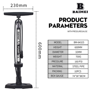 Baimei Nhà Máy Bán Hàng Trực Tiếp Chất Lượng Cao Sàn Xe Đạp Bơm, Phù Hợp Với Schrader Và Presta Van Các Loại Không Khí Di Động Bơm Xe Đạp Phụ Kiện - Product Image 4