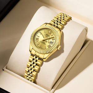 Reloj de Pulsera de Cuarzo de Acero Inoxidable de Alta Gama para Mujer, Reloj de Negocios de Lujo con Esfera Redonda, Escala de Números Arábigos y Cierre de Doble Presión - Product Image 1