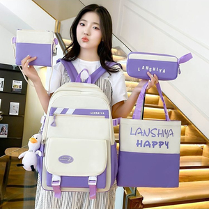 Stylish Large Canvas Student Backpack Set with Custom Logo Waterproof and Casual Design for Teenagers - Product Image 3