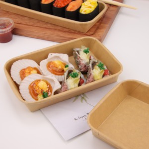 Food Grade Oilproof Kraft Paper Sushi Box With Clear PET Lid <b>Biodegradable</b> Disposable Takeaway Sashimi Dessert <b>Packaging</b> - Product Image 1