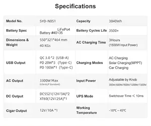 3600W/3840Wh急速充電バックアップリチウムインバーターポータブルバッテリー発電所拡張可能なポータブル発電所