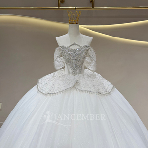JFH131 Princess Off Shoulder <b>Glitter</b> Crystal Vestidos De Novia Wedding Gowns - Product Image 4