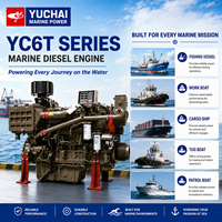 Moteur diesel marin turbo 6 cylindres YUCHAI série YC6T 279-396 kW 380-540 CV 1200-1800 tr/min 16,35 L pour bateaux de pêche, bateaux de travail et remorqueurs