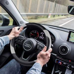 Housse de protection antidérapante pour <span class=keywords><strong>volant</strong></span> de voiture, <span class=keywords><strong>cuir</strong></span> microfibre respirant, type universel, convient à la plupart des voitures (gris). - Product Image 2