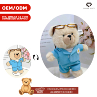 Ours en peluche avec chemise à motif chrysanthème et monture de lunettes à imprimé léopard en tissu de coton unisexe
