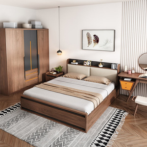 Modern Bedroom Furniture <strong>Storage</strong> <strong>Double</strong> <strong>Bed</strong> with USB Interface and Drawers Fabric Headboard Wooden <strong>Beds</strong> - Product Image 5