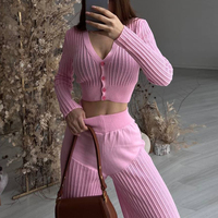 Ensemble deux pièces tricoté pour femme : pull et pantalon, avec logo personnalisé, style luxe léger, élégant, sexy et respirant, mode décontractée