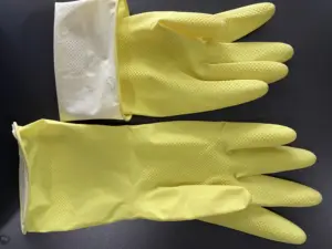 Rubber Latex Waterproof Dish Washing Gloves Medium Dipped Flocklined Household Cleaning Gloves