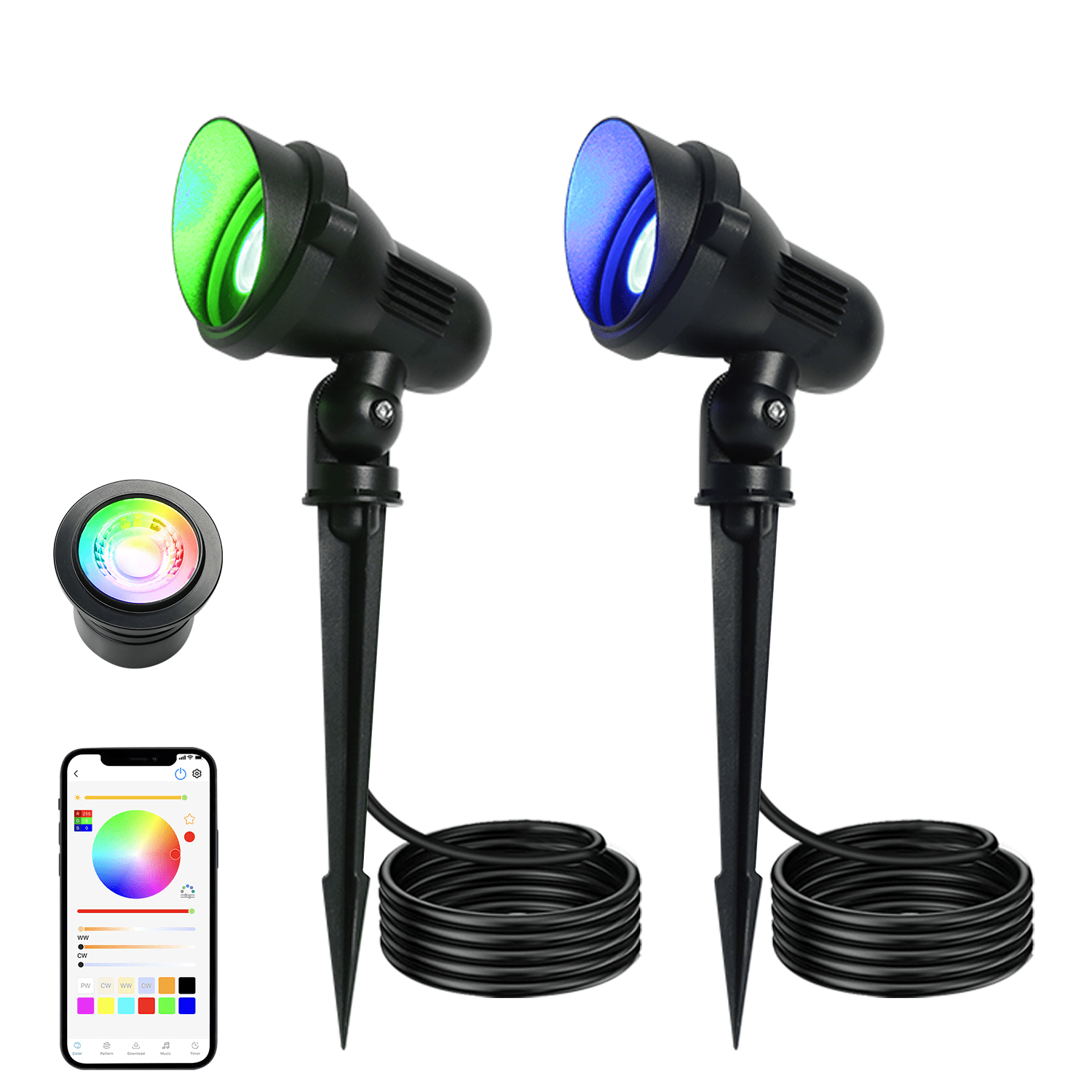DC24V Low Voltage MR16 Landscape Lights Smart APP Control RGBW Outdoor LED Garden Lighting Aluminum Housing IP65 Waterproof