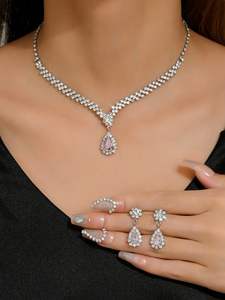 Bonitos pendientes de collar Conjunto de joyería elegante: accesorios al por mayor Collar y pendientes impresionantes para bodas y vestidos de noche - Product Image 6