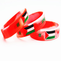Gelang Silikon Multi-warna Palestina Bebas Grosir, Gelang Promosi Tahan Air dengan Cetak Bendera Negara