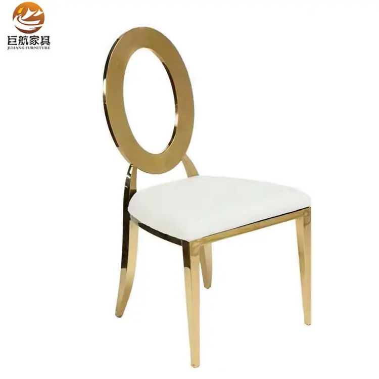 Hotel wedding carve backrest gold stainless steel metal events used luxury banquet chair