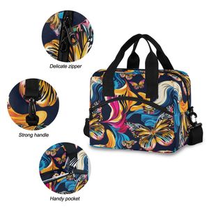Sac à lunch isotherme à motif papillon avec fermeture à glissière et sangle réglable pour femmes et adolescentes - Product Image 6