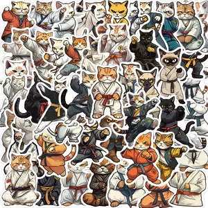 50PCS מצחיק חמוד קריקטורה טאקוונדו קונג פו מגניב לוחמי חתול מדבקה