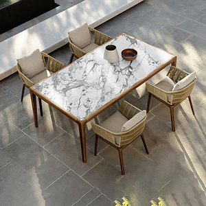 Ensemble <span class=keywords><strong>de</strong></span> jardin <span class=keywords><strong>de</strong></span> style nordique haut <span class=keywords><strong>de</strong></span> gamme, tables et chaises <span class=keywords><strong>en</strong></span> teck, meubles d'extérieur pour patio, résistant à l'eau, chaises <span class=keywords><strong>en</strong></span> <span class=keywords><strong>rotin</strong></span> PE et teck - Product Image 3