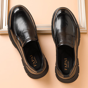 Mocassins en cuir pour homme Papai, noirs, en cuir de vachette pleine fleur, talon moyen, semelle épaisse, à enfiler, chaussures décontractées et habillées, tailles 39 40 41 42 43 - Product Image 1