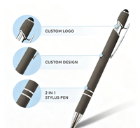 Stylo bille 2-en-1 personnalisé avec stylet pour écran tactile, outil d'écriture pour agents immobiliers, cadeau promotionnel marketing