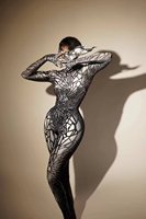 Combinaison une pièce à rayures sexy, manches longues, cristal, discothèque, spectacle de fête, costumes de danseuse, combinaison strass pour femme