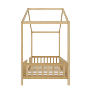 <span class=keywords><strong>Lit</strong></span> de sol Montessori Twin House en bois naturel, cadre de <span class=keywords><strong>lit</strong></span> pour enfants avec baldaquin, toit et barrières de sécurité, pour chambre d'enfant et chambre à coucher - Product Image 5