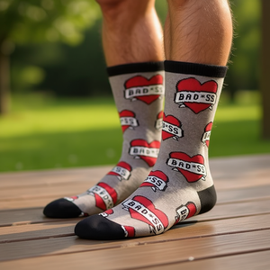 Calzini da uomo a metà polpaccio con motivo a cuore Bad*ss 40-45 Grigio Nero Punta e Tallone - Product Image 2